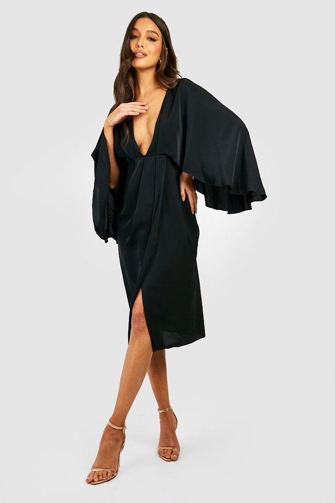 Womens Satin Cape Detail Midi Dress - Black - 8, Black