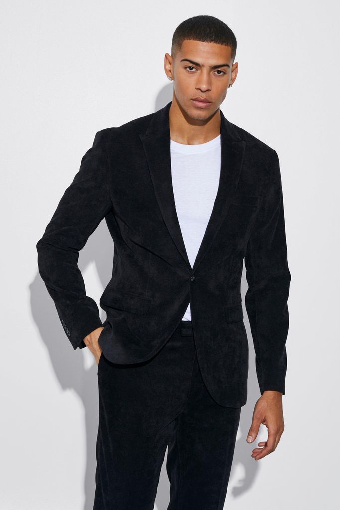 Men's Skinny Single Breasted Cord Suit Jacket - Black - 34, Black