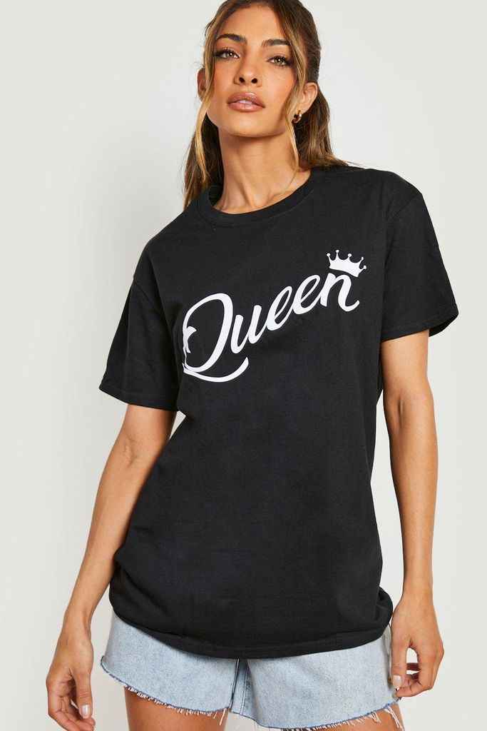 Womens Queen Slogan Printed T-Shirt - Black - M, Black