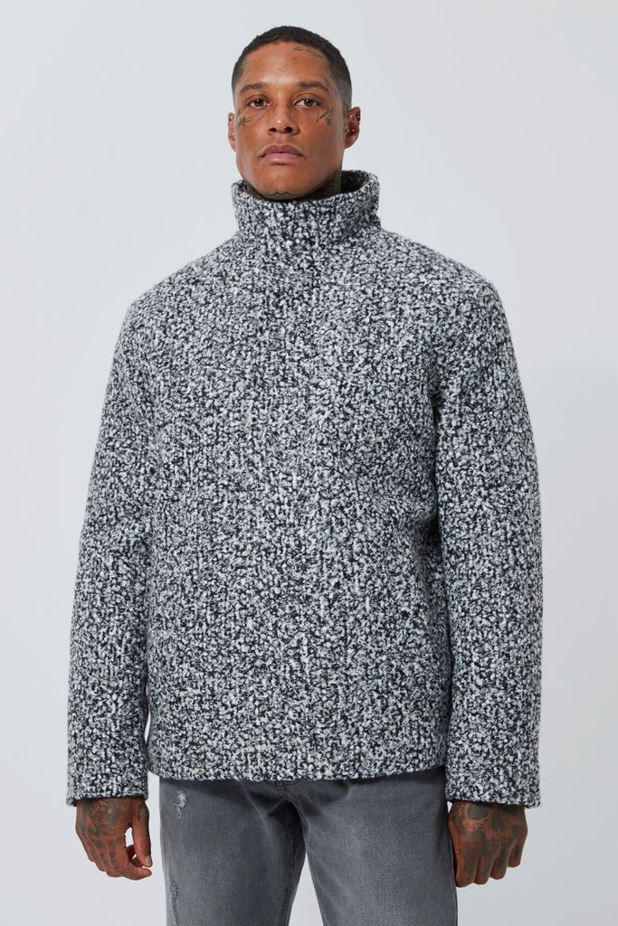 Men's Wool Concealed Placket Funnel Neck Jacket - Grey - S, Grey