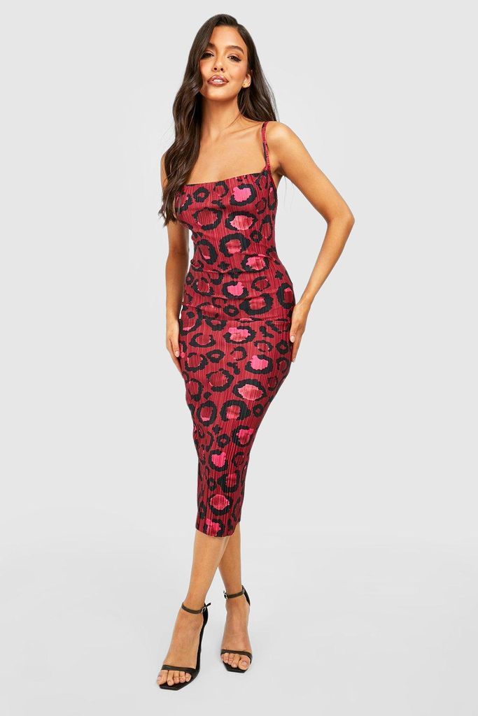 Womens Leopard Plisse Cowl Neck Slip Dress - Pink - 8, Pink