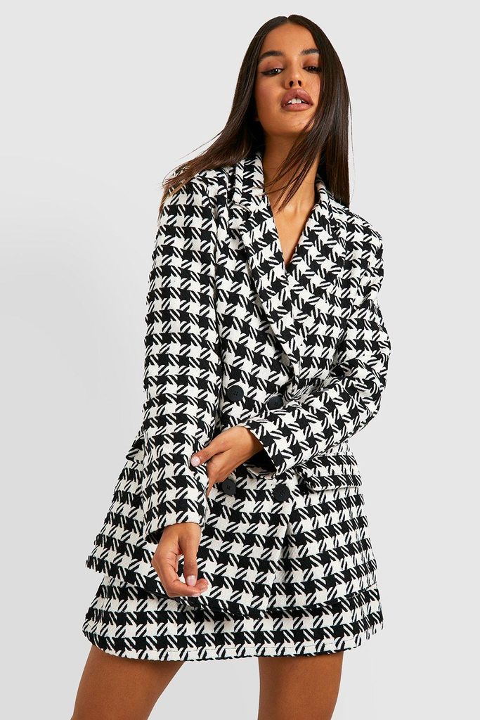 Womens Dogtooth Boucle Double Breasted Blazer - Black - 8, Black