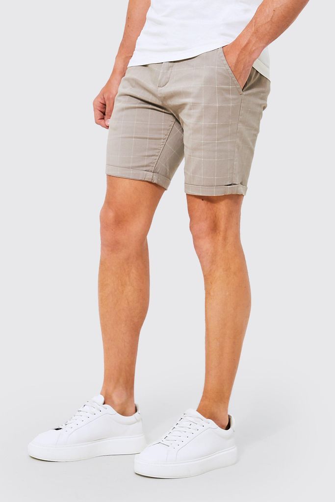 Men's Slim Fit Checked Chino Shorts - Grey - M, Grey