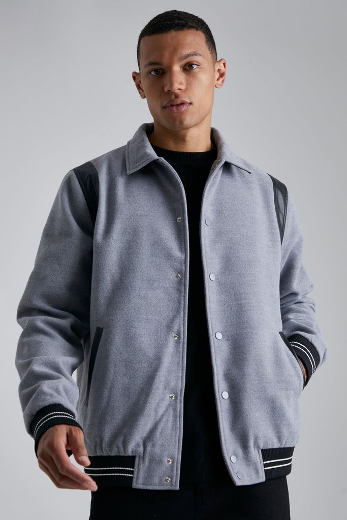 Men's Tall Texture Faux Leather Panel Bomber Jacket - Grey - S, Grey
