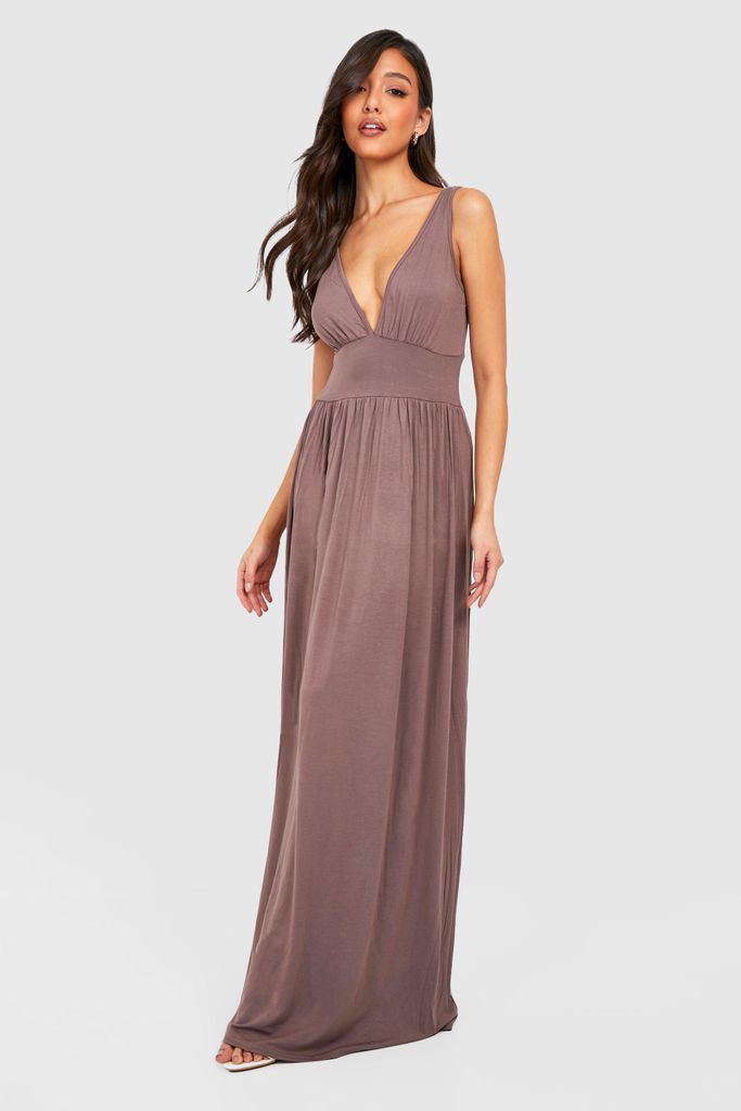 Womens Plunge Detail Strappy Maxi Dress - Brown - 8, Brown