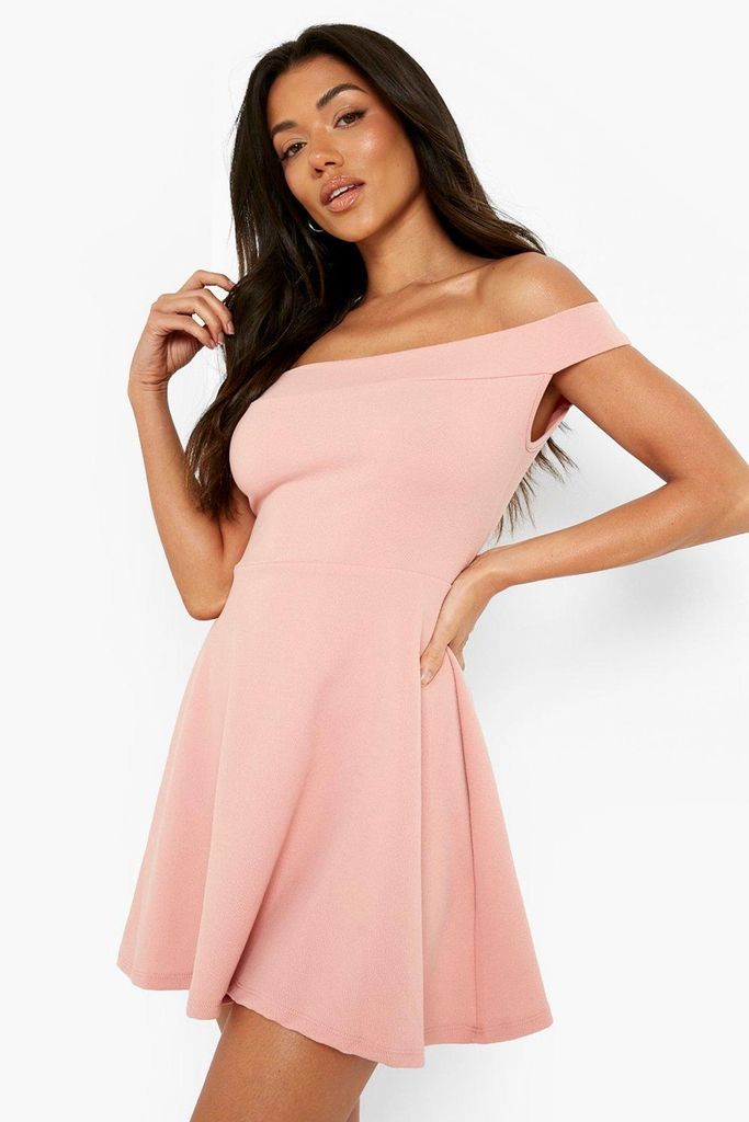 Womens Recycled Off The Shoulder Skater Dress - Pink - 10, Pink
