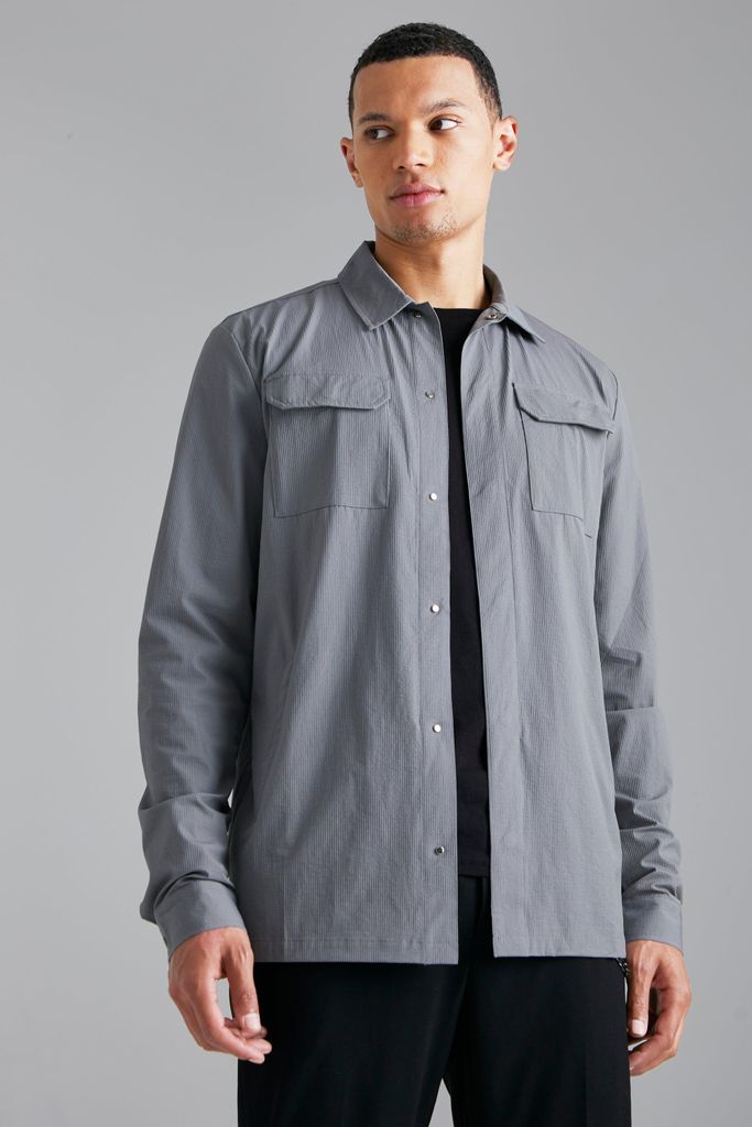 Men's Tall Seersucker Utility Lightweight Overshirt - Grey - S, Grey
