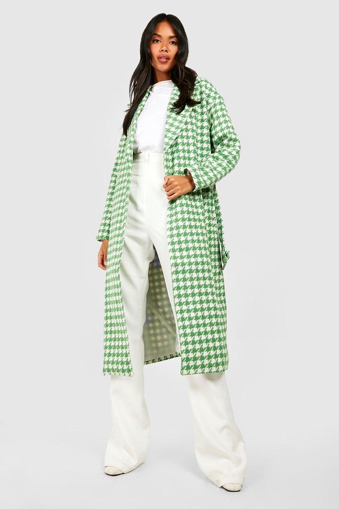 Womens Green Belted Wool Look Trench - 8, Green