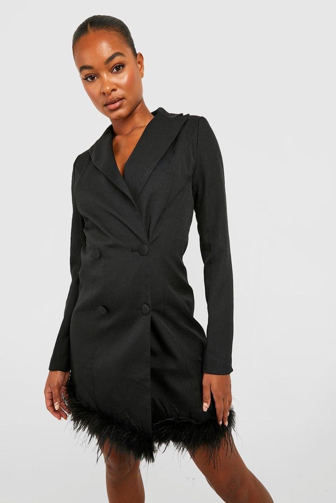 Womens Tall Fluffy Feather Trim Blazer Dress - Black - 6, Black