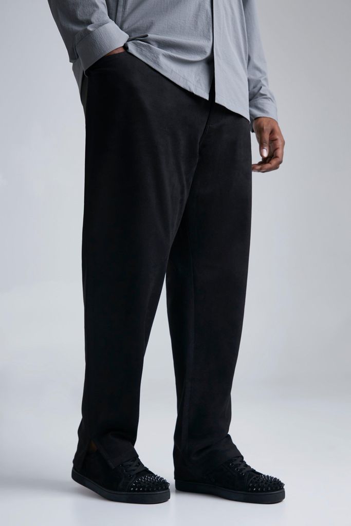 Men's Plus Slim Fit Suede Trousers With Split Hem - Black - 38R, Black