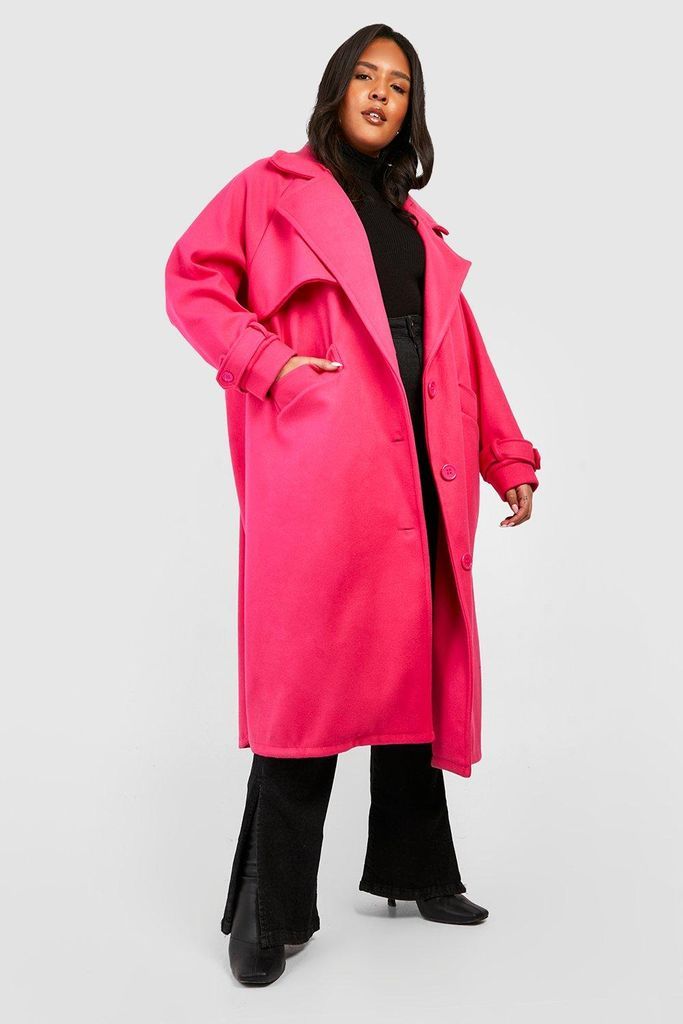 Womens Plus Premium Wool Look Oversized Coat - Pink - 28, Pink