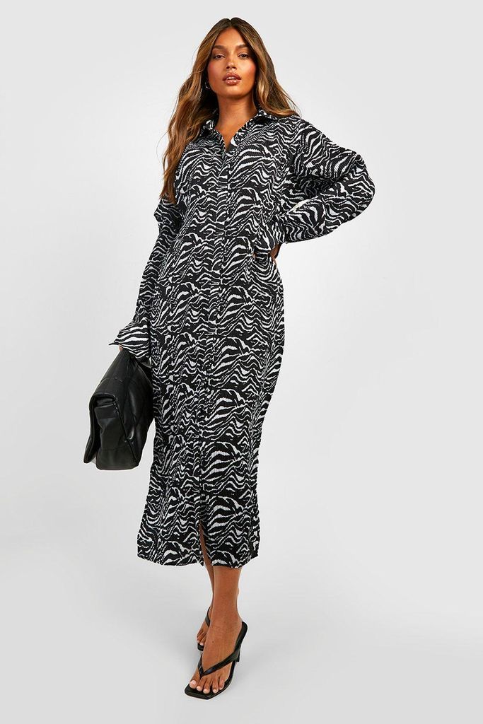 Womens Premium Plisse Zebra Shirt Dress - Black - 8, Black