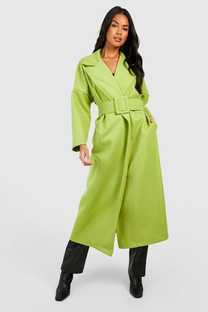Womens Wool Look Oversized Belted Coat - Green - S, Green