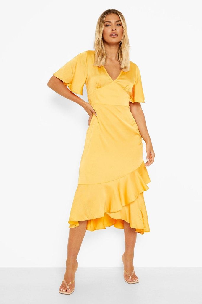 Womens Satin Frill Detail Midaxi Dress - Yellow - 8, Yellow