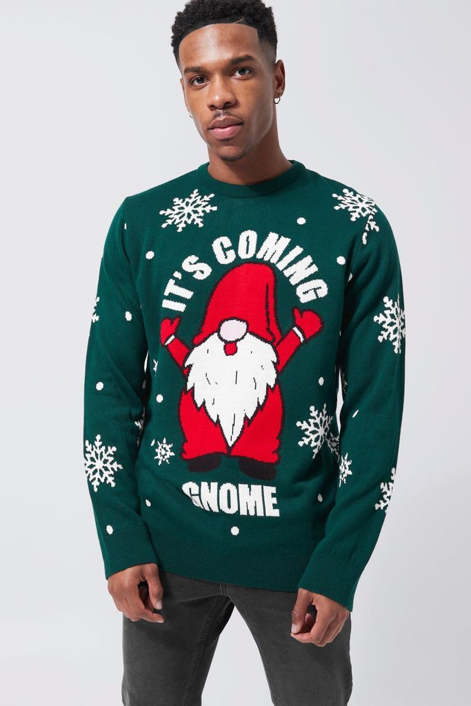 Men's It'S Coming Gnome Football Christmas Jumper - Green - S, Green