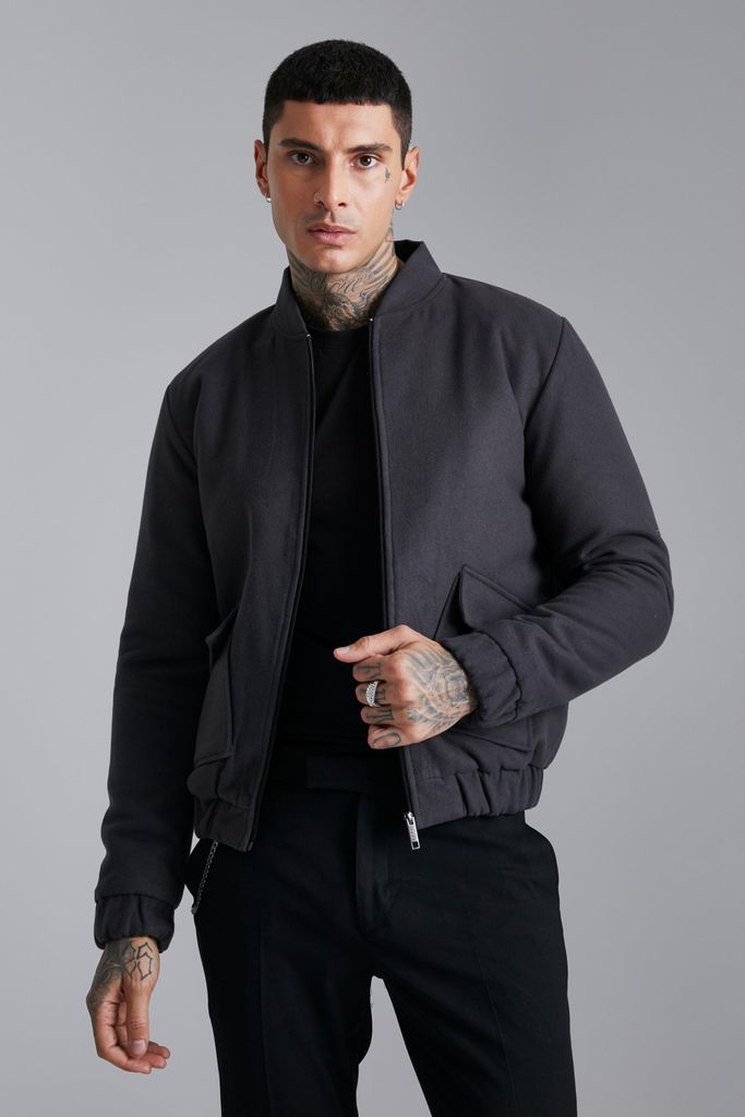 Men's Bomber With Quilted Lining - Grey - L, Grey