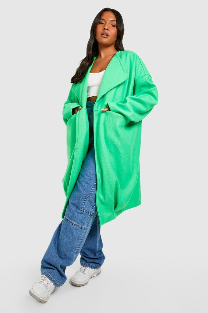 Womens Plus Premium Wool Look Oversized Cocoon Coat - Green - 28, Green