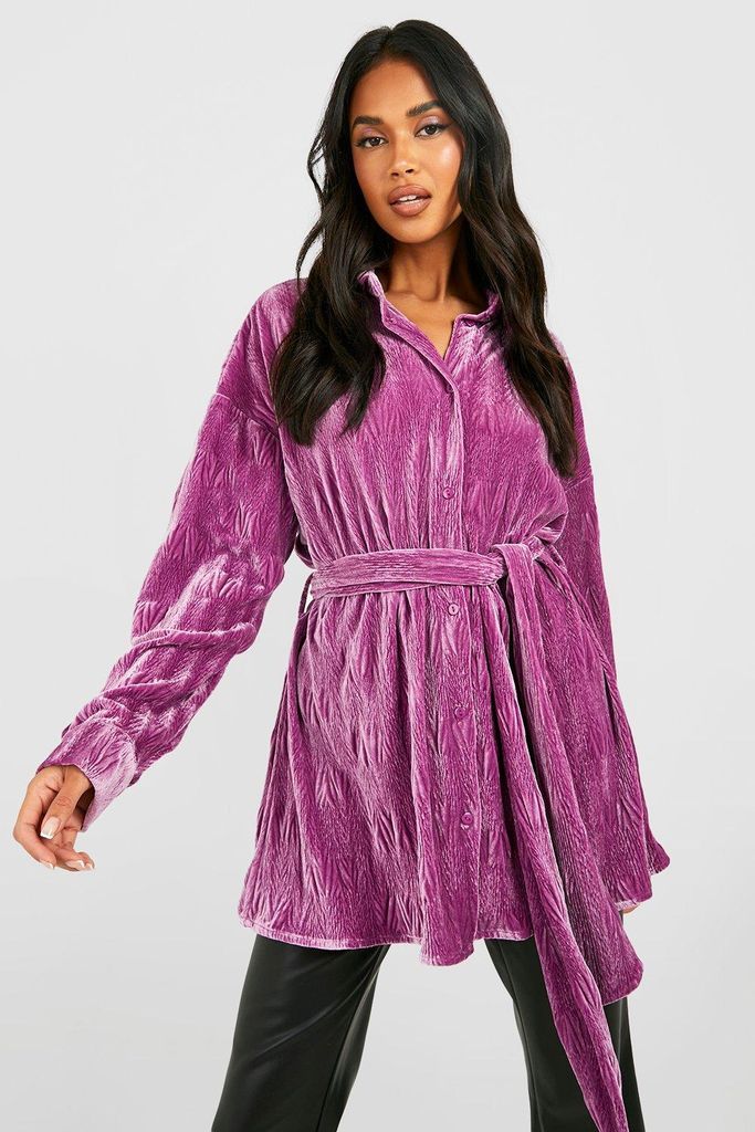 Womens Textured Velvet Oversized Shirt - Purple - 6, Purple