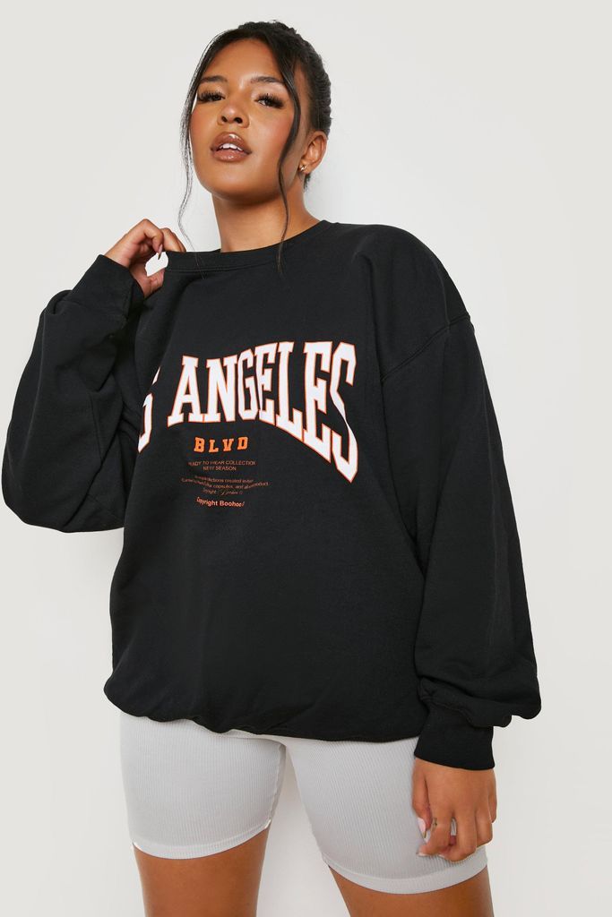 Womens Plus Los Angeles Slogan Oversized Sweatshirt - Black - 16-18, Black