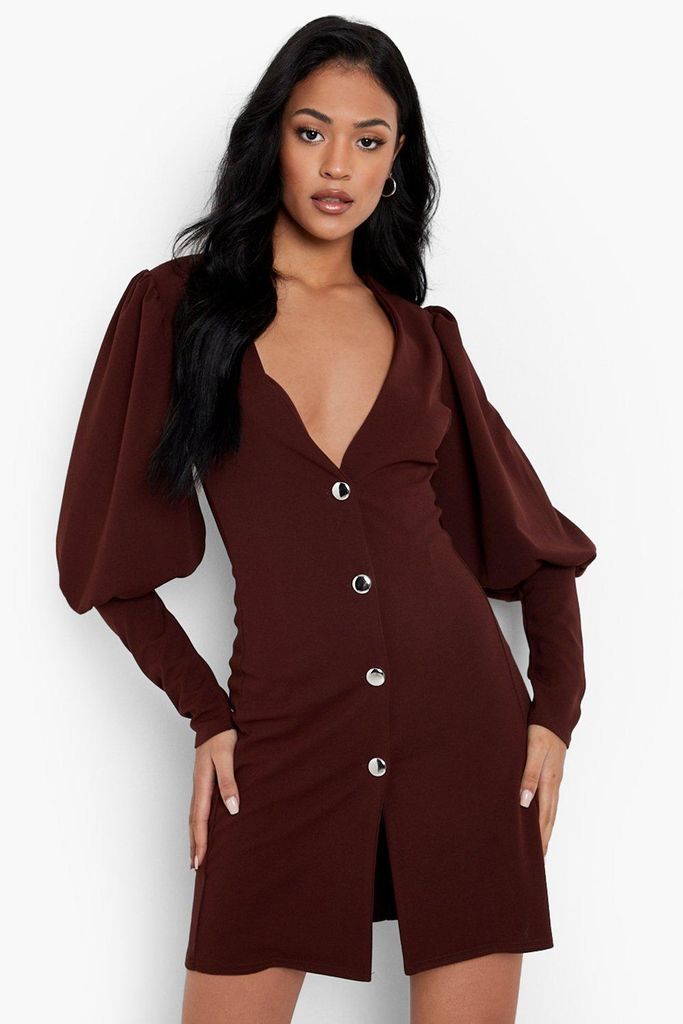 Womens Tall Volume Sleeve Blazer Dress - Brown - 8, Brown