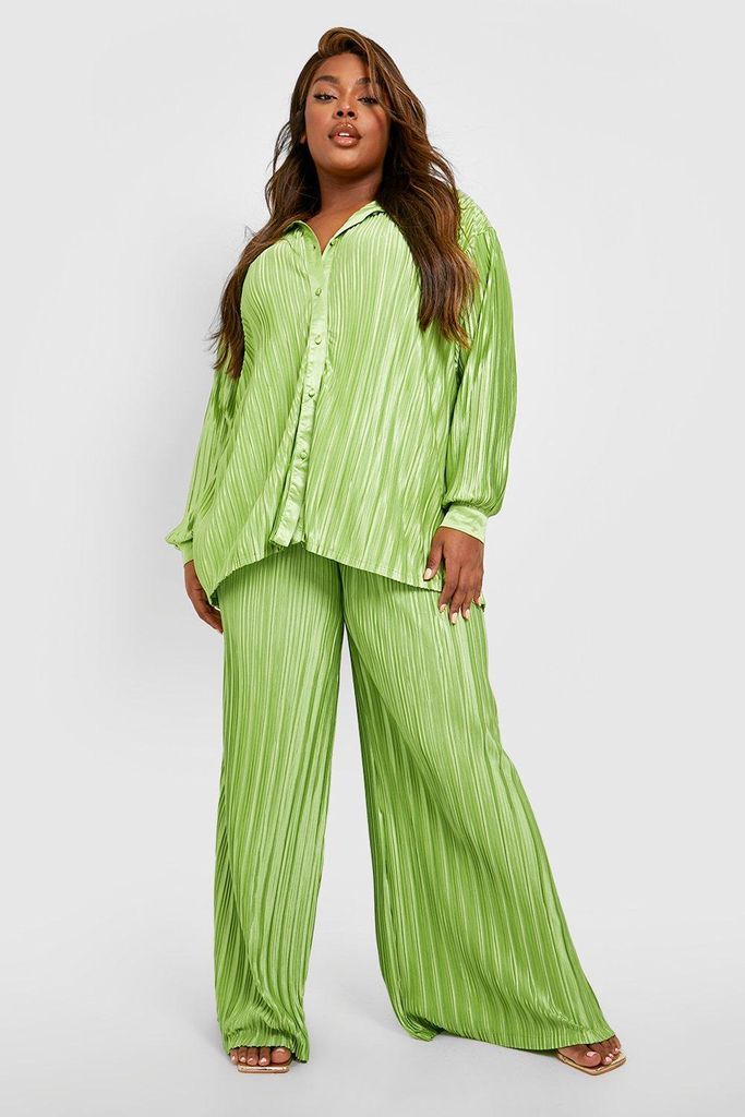 Womens Plus Premium Plisse Trousers - Green - 16, Green