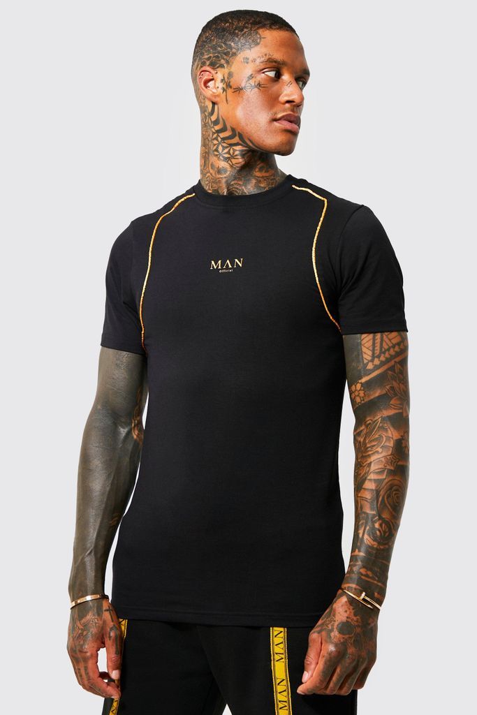 Men's Muscle Fit Man Piping T-Shirt - Black - L, Black