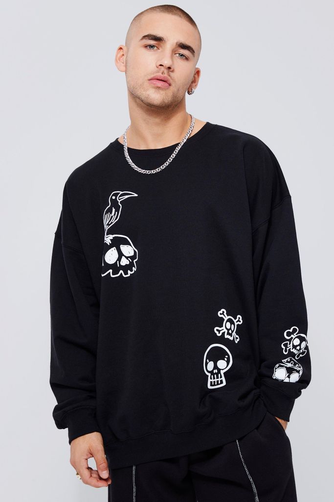 Men's Oversized Graphic Sweatshirt - Black - S, Black