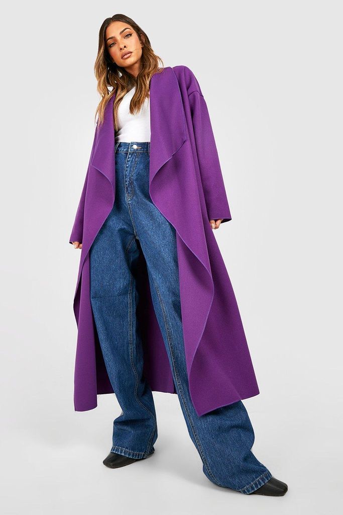 Womens Super Oversized Waterfall Wool Look Coat - Purple - 8, Purple