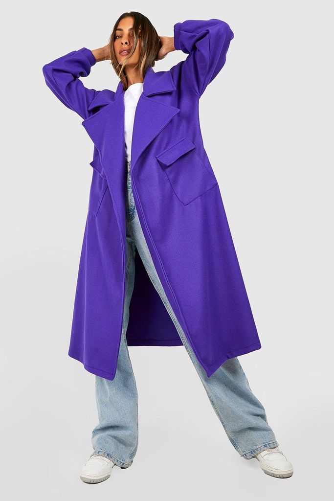 Womens Wool Look Super Oversized Maxi Coat - Purple - S, Purple