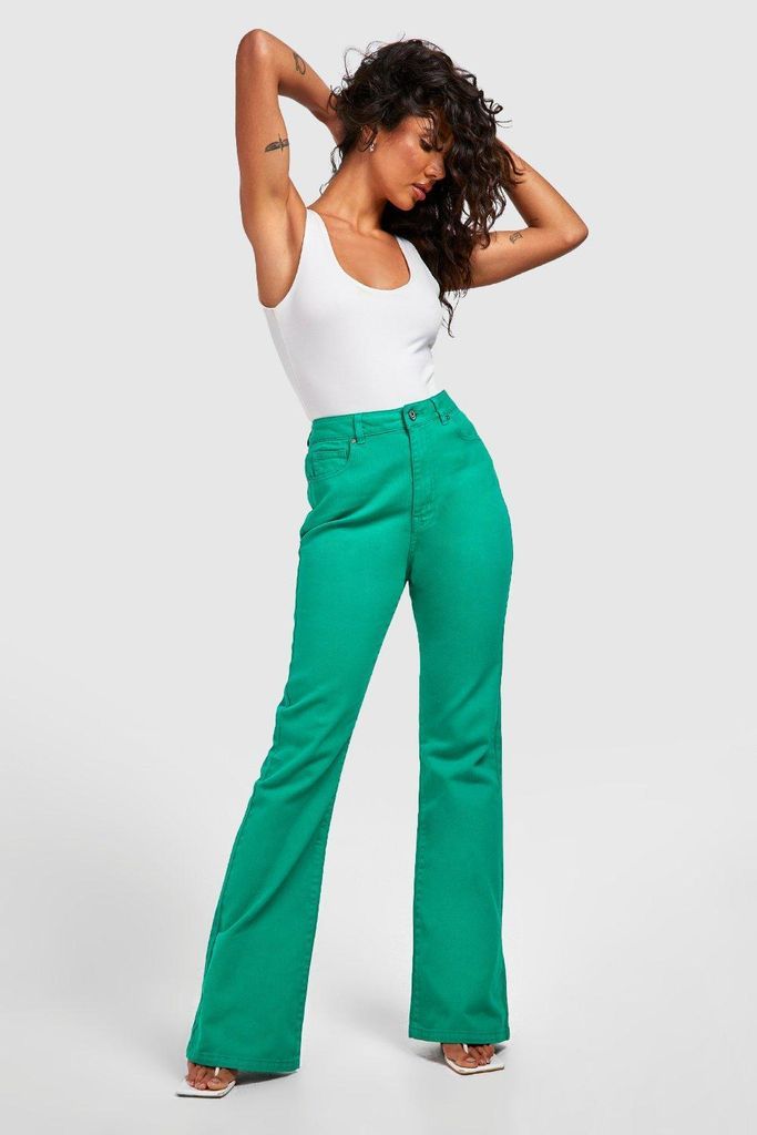 Womens High Rise Disco Flared Jeans - Green - 6, Green