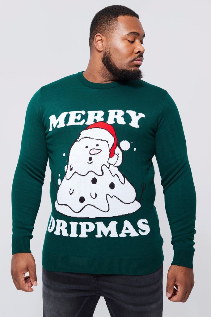 Men's Plus Merry Dripmas Christmas Jumper - Green - Xxxl, Green