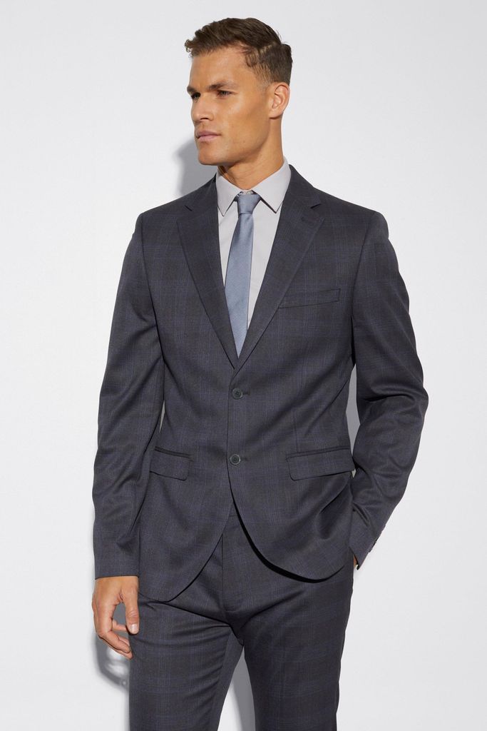 Men's Tall Slim Single Breast Check Suit Jacket - Grey - 36, Grey