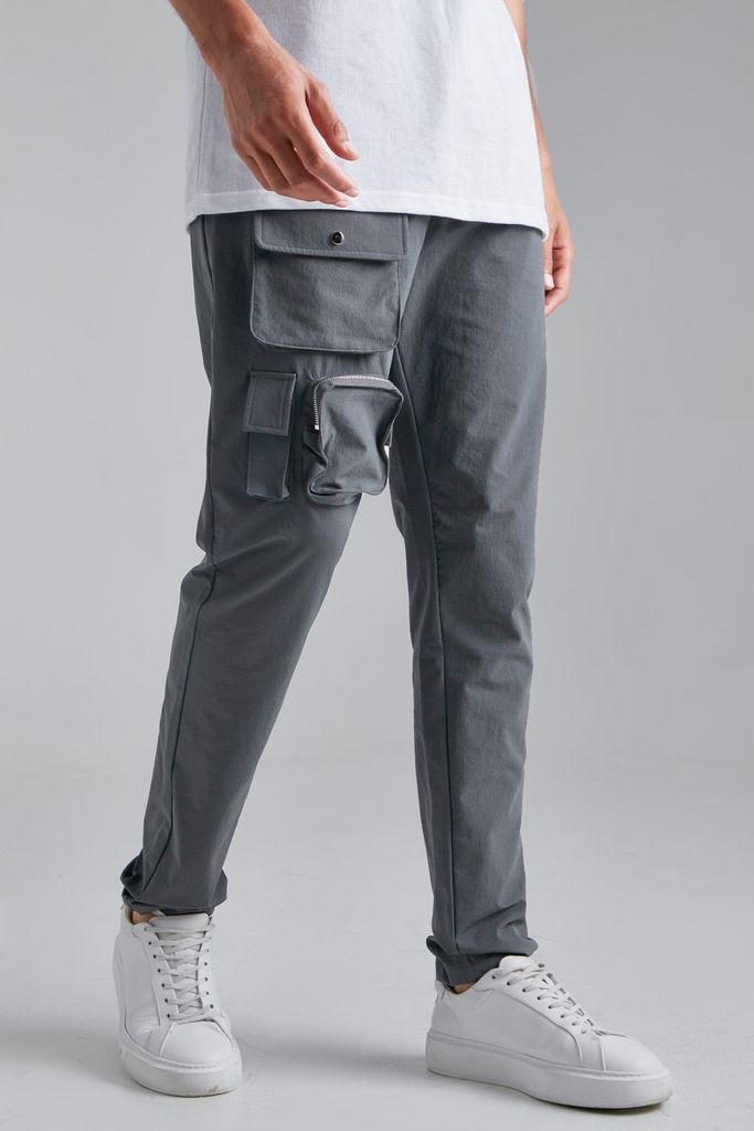 Men's Tall Zip Detail Slim Fit Trousers - Grey - S, Grey