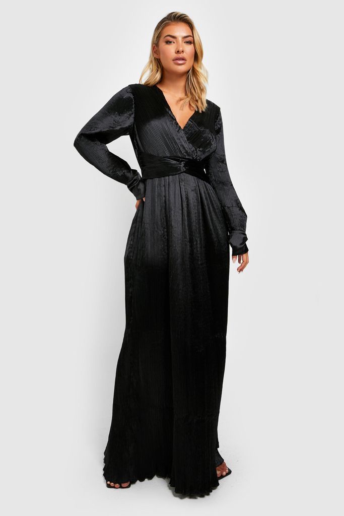 Womens Premium Plisse Twist Detail Maxi Dress - Black - 8, Black