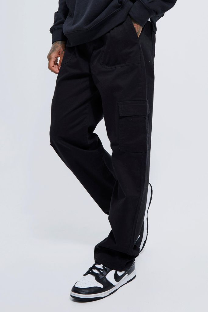 Men's Elastic Waist Relaxed Fit Cargo Trouser - Black - S, Black