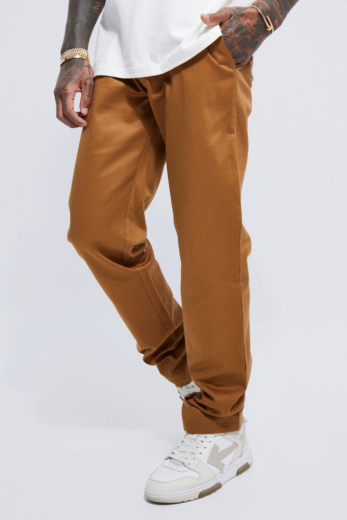 Men's Fixed Waist Straight Stacked Twill Trouser - Brown - 28, Brown