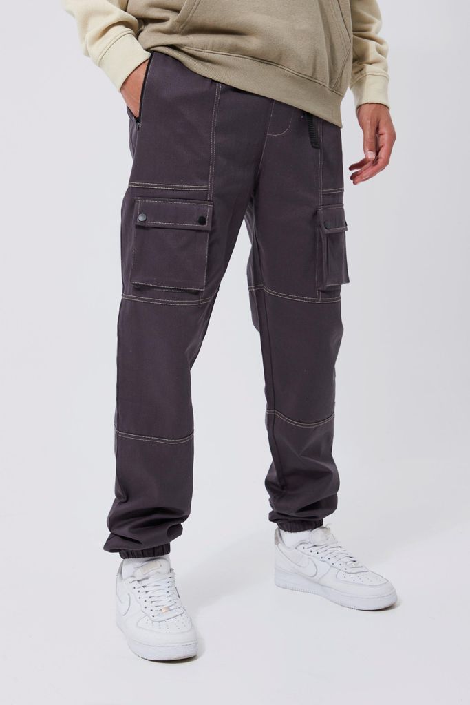 Men's Tall Skinny Fit Top Stitch Cargo Trouser - Grey - S, Grey
