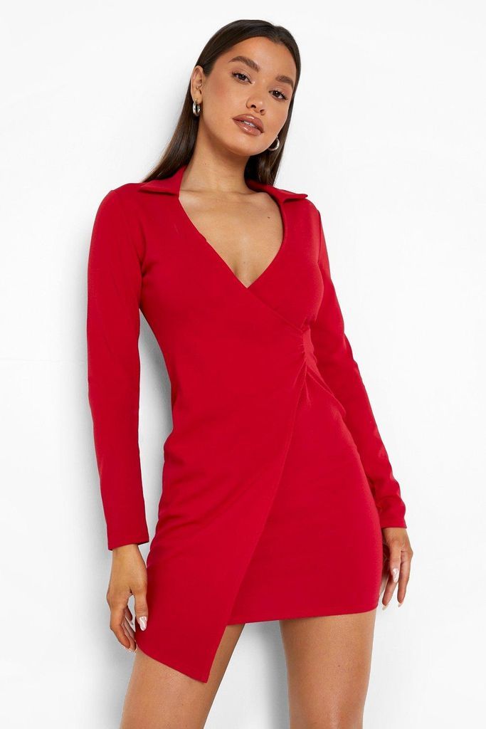 Womens Ruched Drape Front Shirt Dress - Red - 8, Red