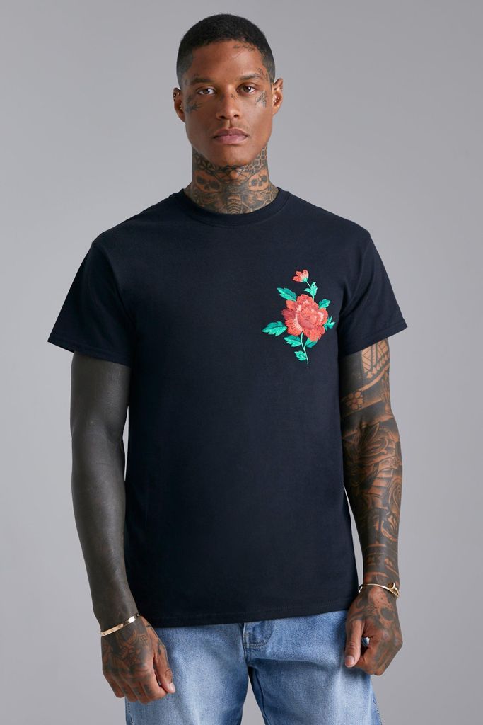 Men's Rose Puff Printed T-Shirt - Black - M, Black