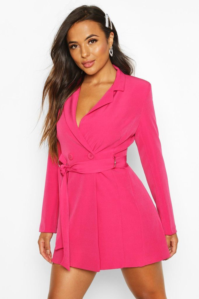 Womens Petite Tailored D-Ring Belted Blazer Dress - Pink - 10, Pink