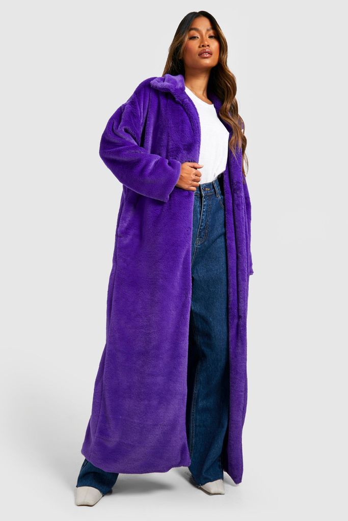 Womens Faux Fur Maxi Coat - Purple - 8, Purple
