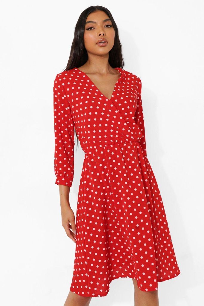 Womens Tall Spot Print Wrap Dress - Red - 6, Red
