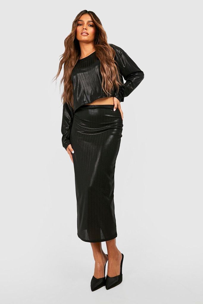 Womens Metallic Midaxi Skirt - Black - 8, Black
