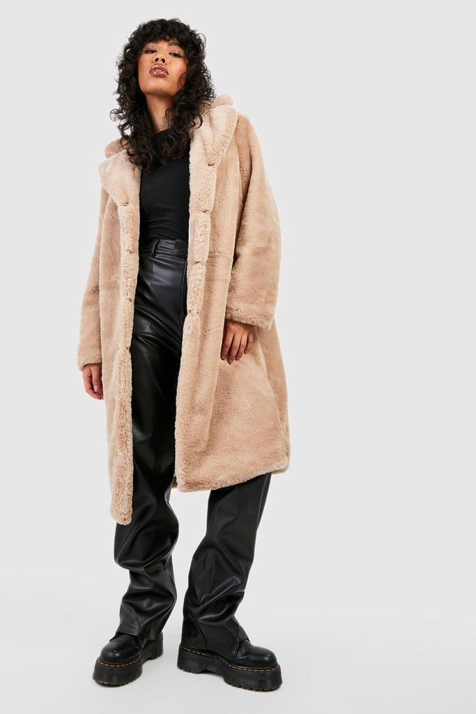 Womens Textured Faux Fur Coat - Beige - 8, Beige