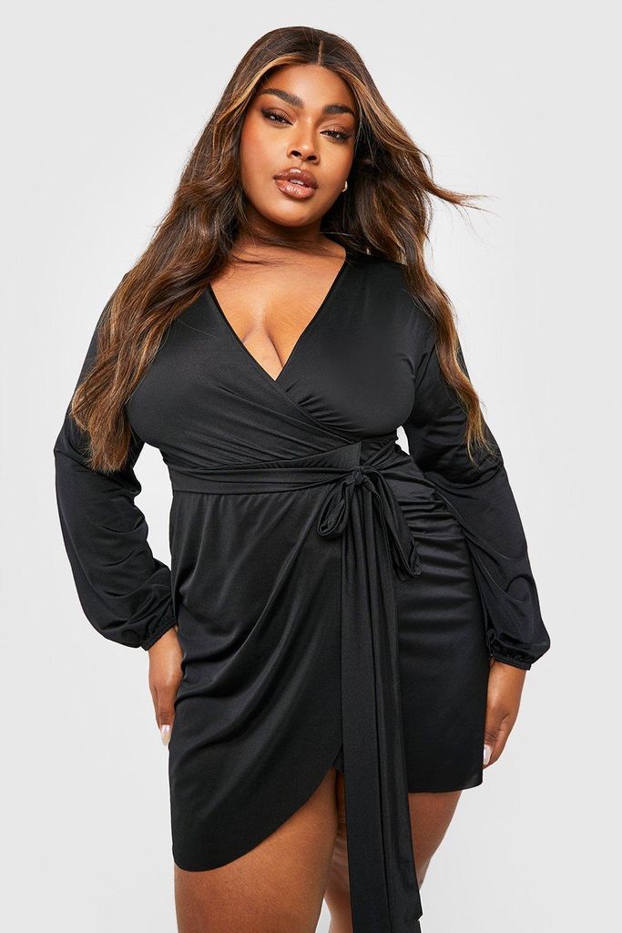 Womens Plus Slinky Wrap Dress - Black - 28, Black