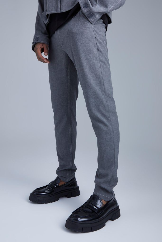 Men's Fixed Waist Slim Fit Topstitch Trouser - Grey - 28R, Grey