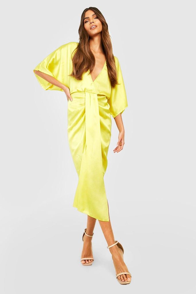 Womens Frill Detail Midi Dress - Yellow - S, Yellow