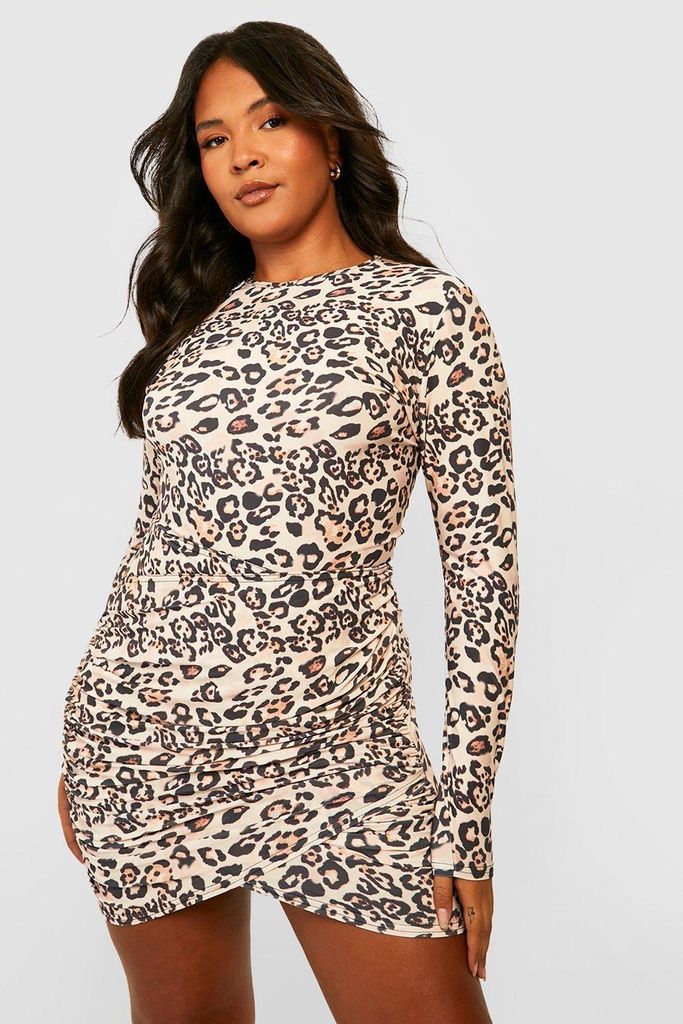 Womens Plus Leopard Slinky Top & Skirt Co-Ord - Brown - 28, Brown
