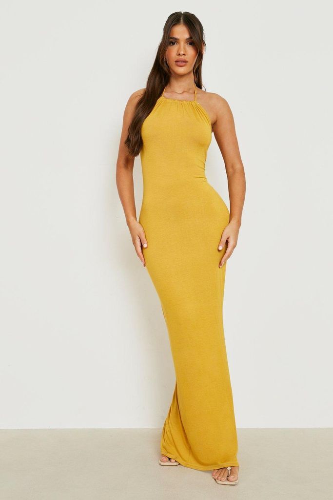 Womens Halterneck Side Split Maxi Dress - Yellow - 18, Yellow