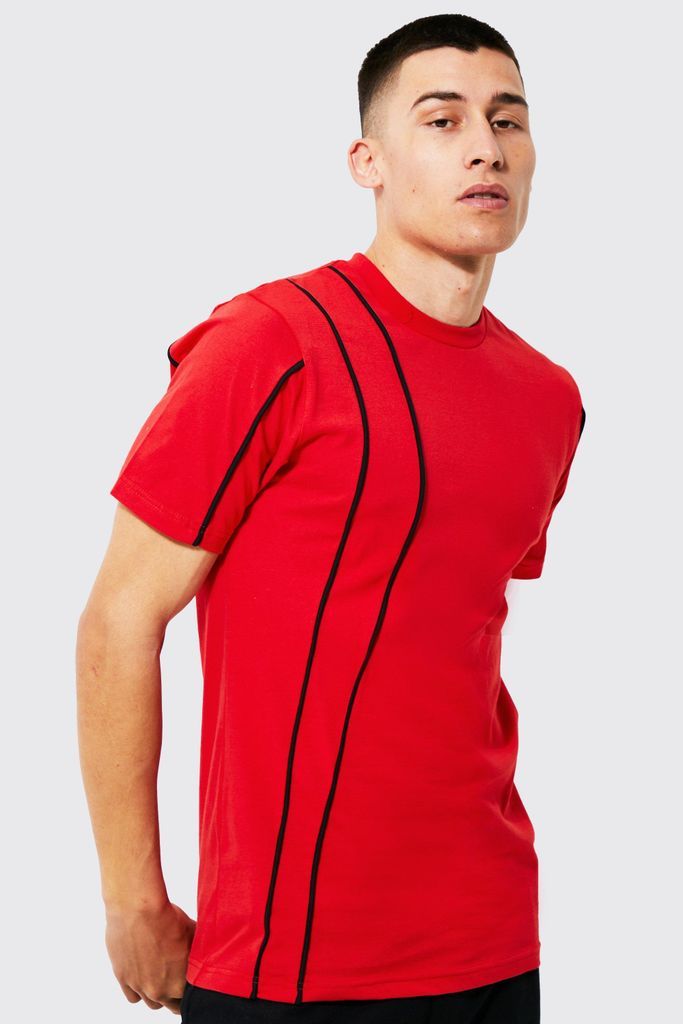 Men's Slim Fit T-Shirt With Piping - Red - S, Red
